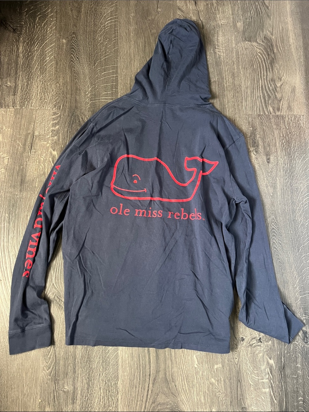 Vineyard Vines Medium Navy Hoodie with Red Script Accent